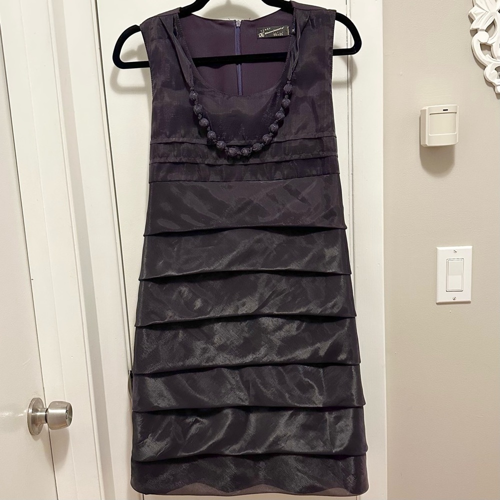 Teddy Rinascimento Shutter Pleat Tier Layer Dress w/ Necklace XL Navy Blue